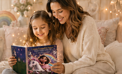 Mãe e filha compartilhando a leitura